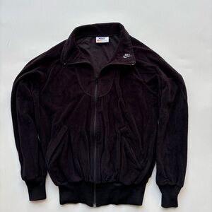 Nike medium vintage 70-80s velour black Zip-Up Jacket orange Nike label